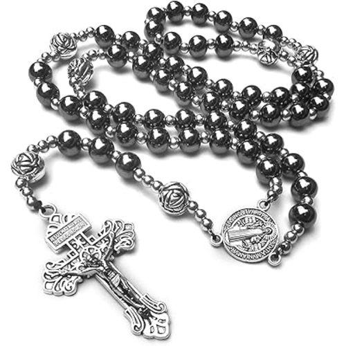 Hematite rosary beads catholic for women and men,Catholic baptism gifts for boys,Rosary for first communion boys or girl, Black