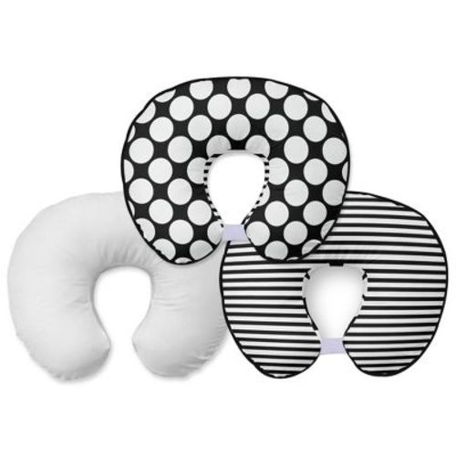 Bacati - 3 pc Dots/Pin Stripes Black/White Hugster Feeding & Infant Support Nursing Pillow