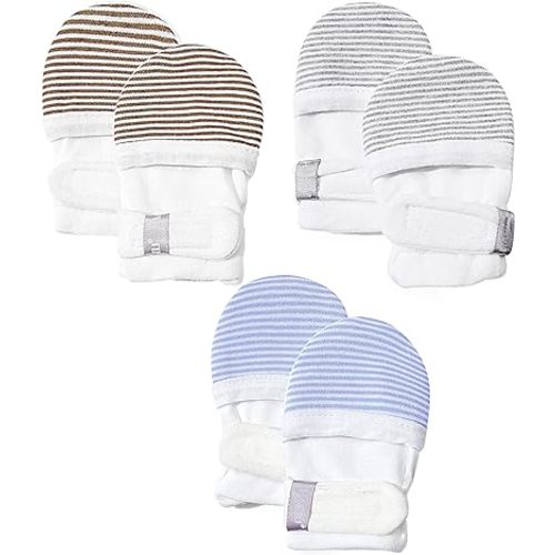 HAPIU Baby No Scratch Mittens Stay On, 100% Cotton Breathable, Adjustable Infant Gloves for Boys Girls, Newborn - 12 M