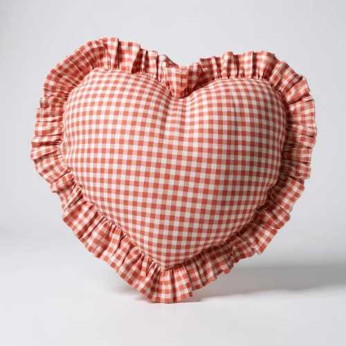 Frill Linen Gingham Heart Pillow Cover: Bohemian Home Decor