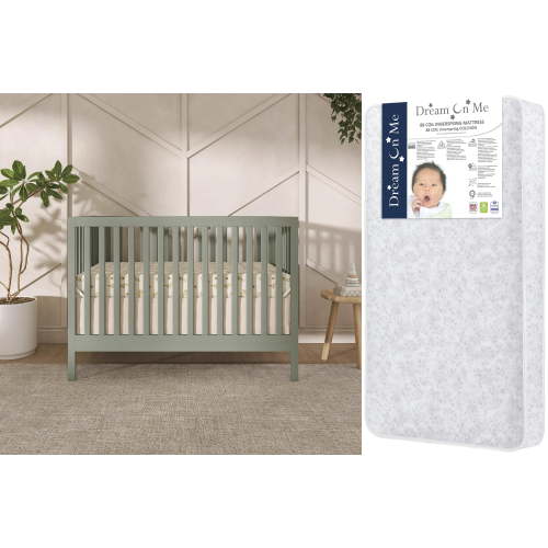 Dream On Me Synergy MOD Crib, Meadow Green & Dream On Me Twinkle 5 Inch Crib & Toddler Mattress