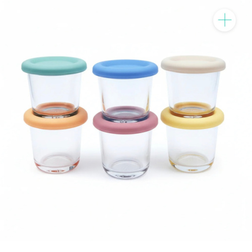 4oz Glass Baby Food Storage Jars | Food Grade Silicone Lids | Set of 6 | Neutral Colors