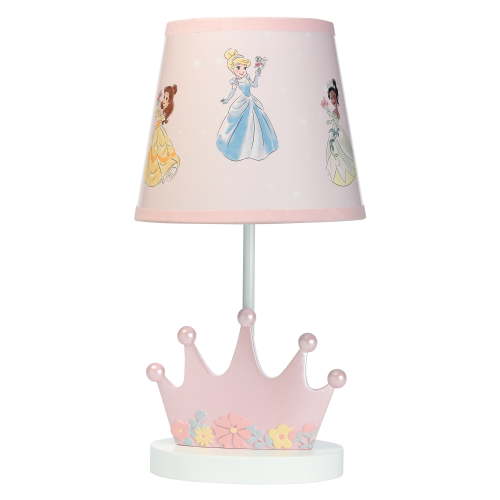Lambs & Ivy Disney Princess Kids Room Baby Night Light, Pink Crown Bedside Nursery Lamp with Shade & Bulb