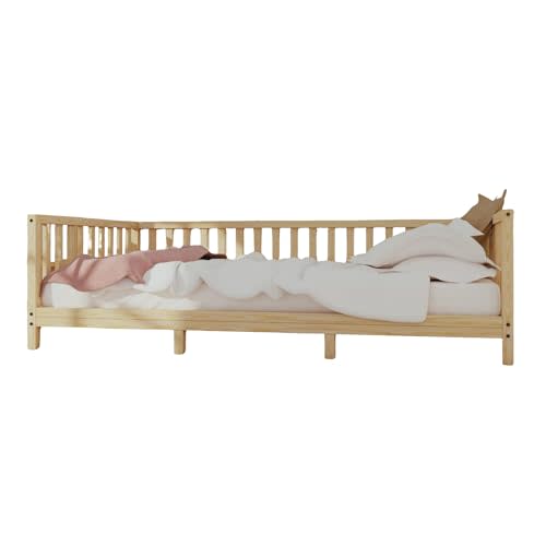 Montessori Floor Bed Designed with Open Front and Footed Model for Girls and Boys | Pine Wood Natural Solid Frame Beds with Slats | Sturdy Designed Floor Bed Frame for Kids (Crib, Height : 23 Inches)