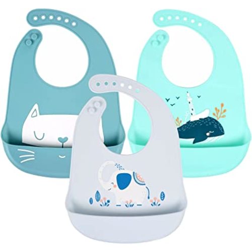 Baby Bibs Silicone Feeding Bibs, Baby Bibs Silicone Bibs 3pcs for Feeding and Adjustable Waterproof Bibs