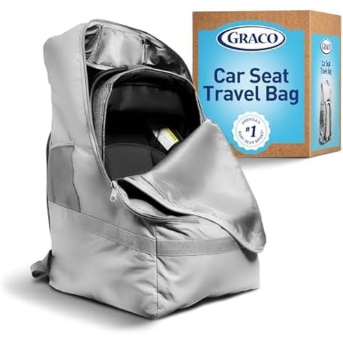 Graco Padded Car Seat Travel Bag & Infant Carrier Backpack, Durable Large Back Pack for Carseats & Booster Seats, Airport Gate Check Bag Luggage, Double Padded Strap, Water Resistant Material, Gray