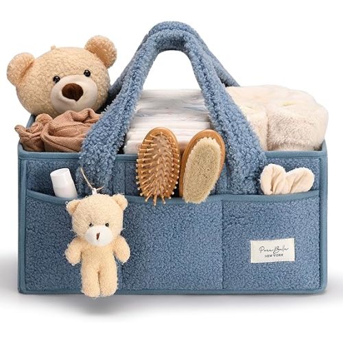 PeraBella Baby Diaper Caddy Organizer with Handle, Boy & Girl Shower Gift Basket, Portable Diaper Storage Basket Bin for Wipes, Newborn Baby Essentials Registry Search Must Haves, Car Caddy Organizer