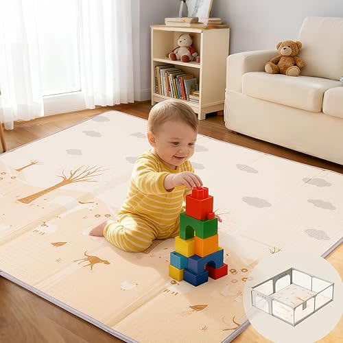 Large Baby Play Mat Foldable,0.8 Inch Waterproof Playroom,79 x 71 Playpen Mat | Outdoor Backyard Non-toxic Crawling Cushioned Infant, Folding Floormats Toddler Extra Thick Kids Playmat