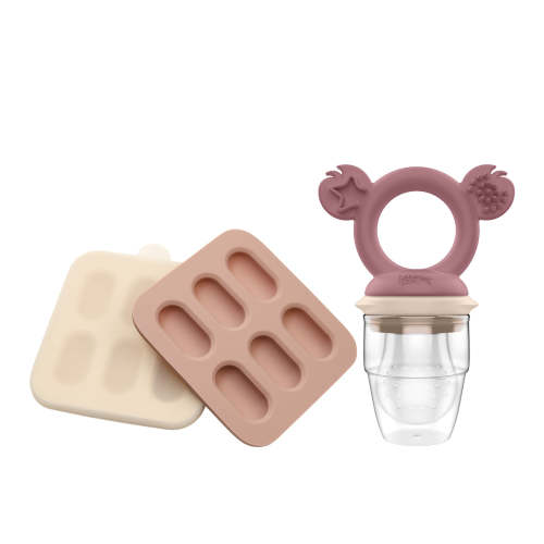 Silicone Fresh Food Feeder + Silicone Baby Nibble Freezer Tray 2PK - Dusty Rose & Sand