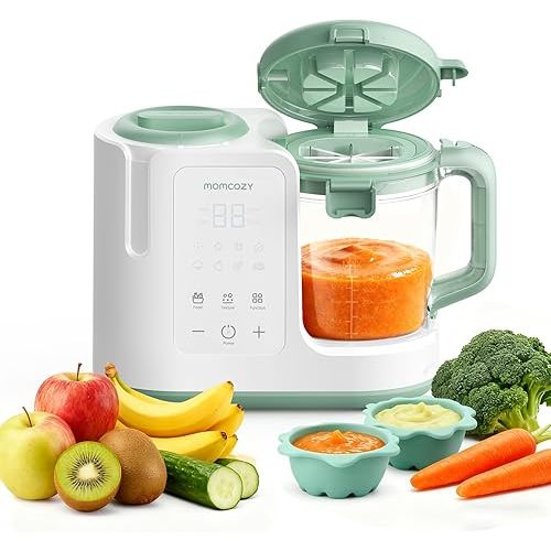 Momcozy AutoMeal Baby Food Maker – One-Step Auto Steam & Blend Food Processor, 15oz Large Cup & 6-Blade Design, Self-Cleaning, Auto 3-Stage Texture Settings for Effortless Homemade Baby Puree