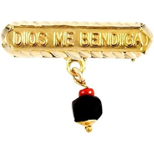 14KT GP Baby "God Bless Me" Black Hand Evil Eye Lucky Charm Pin - Azabache Mal De Ojo "Dios Me Bendiga" Broche