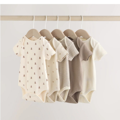 Brown Bear Short Sleeve Baby Bodysuits 5 Pack from Next USA