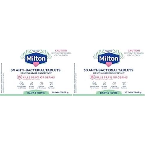 Milton Anti-Bacterial Tablets | Sterilise Baby Products in 15 mins | Ideal for travel | 30pk (Pack of 2)