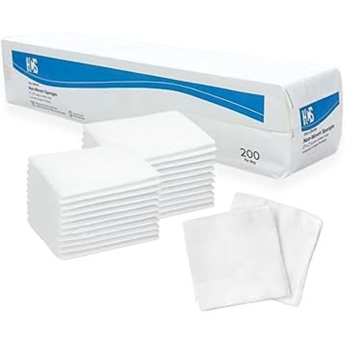 HCS Non-Woven 2x2 Gauze Pads - Non-Sterile, 4-Ply (200-Count) - Highly Absorbent, Low-Linting Squares - Gauze Sponges 2x2, Small - Medical Supplies, Wound Care, First Aid, Surgical Use, Dental