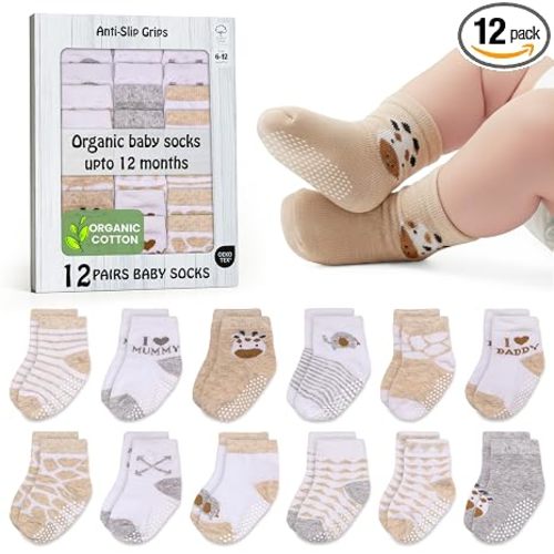 Mother's Choice Baby Socks 6-12 Months 12 Pairs Unisex Organic Cotton Blend Infant Socks for Boys & Girls Stay-On Stretch OEKO-TEX Certified Baby Gift