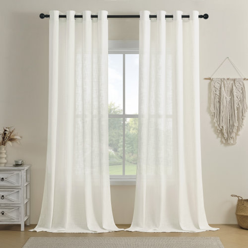 Latitude Run® Draycott Polyester Linen Textured Light Filtering Semi-Sheer Grommet Curtain Pair & Reviews | Wayfair