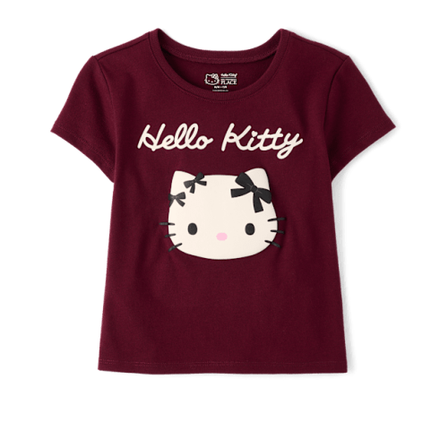 Girls Hello Kitty® Puff Print Bows Baby Tee - Burgundy