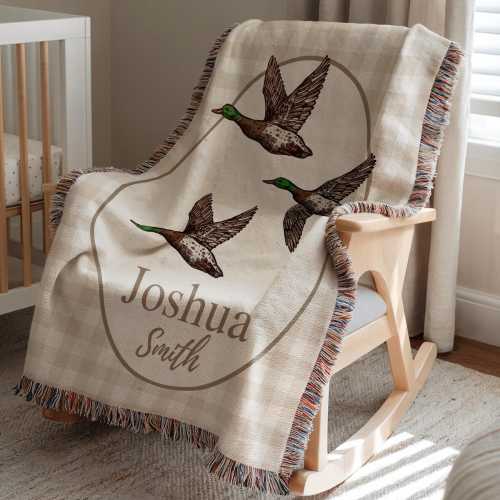 Personalized Mallard Duck Woven Throw Blanket With Name, Hunting Baby Receiving Blanket, Mallard Duck Nursery Decor, Newborn Boy Shower Gift