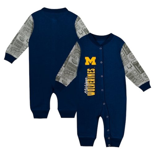 Michigan Wolverines   Newborn & Infant Playbook Colorblock Long Sleeve Coveralls - Navy