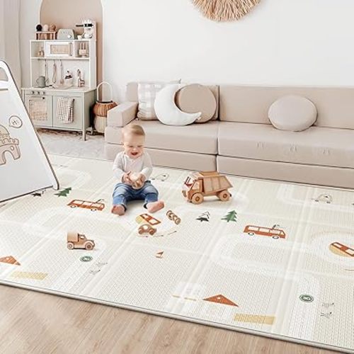 Baby Play Mat 50"*78" Foldable Foam Baby Play Mat for Floor Reversible Waterproof Playmats for Babies Boy and Toddlers Infants Edge Reinforcement Crawling Mat for Indoor&Outdoor&Travel