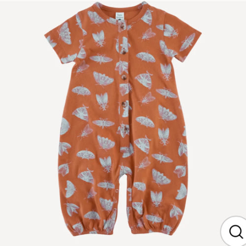 short sleeve button bubble jumpsuit | spicy moth scatter | organic cotton jersey