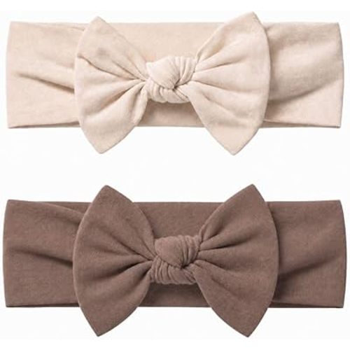 Baby Girl Headbands-Infant,Toddler Cotton Handmade Hairbands with Bows Child Hair Accessories (2, Light Beige-Soft Brown, 3-36 Month)
