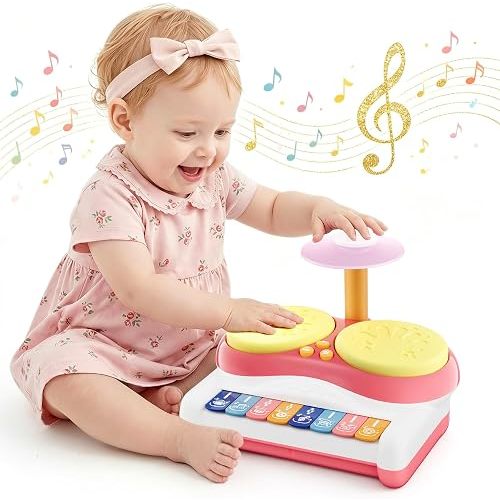 Toys for 1 Year Old Girl Gifts, Baby Music Toddler Toys Age 1-2, 3 in 1 Piano Drum Touch Light Up Toy, Infant Musical Toy 6-18 Months Babies Birthday Easter Xmas Gifts for 1 2 3 Year Old Girls