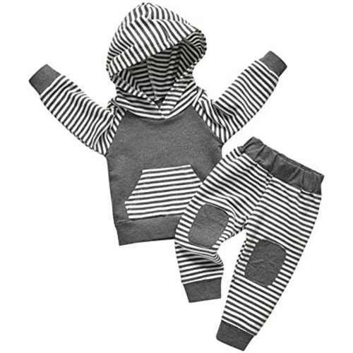 Toddler Infant Baby Boy Clothes Striped Long Sleeve Hoodie Tops Sweatsuit Pants Outfit Set