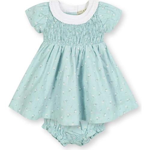 Short Sleeve Linen Dress with Ruffle Collar, Blue
