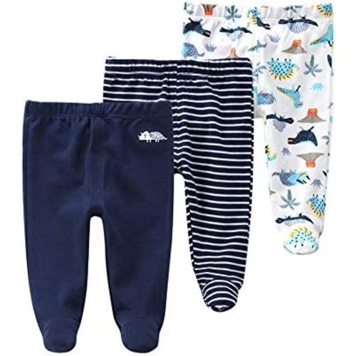 Teach Leanbh Newborn Baby 3 Pack Footed Pants Cotton Embroidery Pringting Casual Leggings 0-12 Months