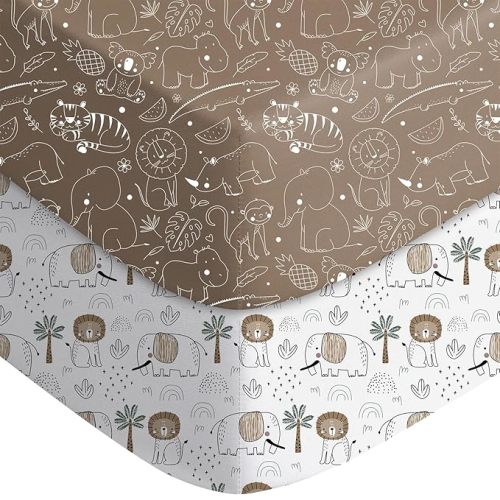 Baby Crib Sheets for Boys Girls Neutral, 2 Pack Crib Mattress Sheet for Standard Crib and Toddler Mattress, Super Soft Breathable Fitted Crib Sheet, 52" x 28"