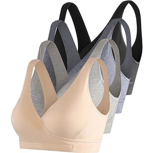 SUIEK 4 Pack Nursing Sleep Bra Maternity Bralette Breastfeeding Comfort Cotton Bras