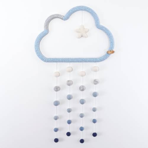 Light Blue Silver Cloud Nursery, Room Wall Art Decoration, Wall Hanging