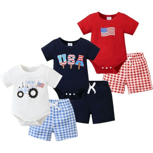 9-12M Jecson Newborn Boy Clothes Baby Boy Outfits Summer Set 6-Piece Cotton Short Sleeve Top and Shorts for 0-18M