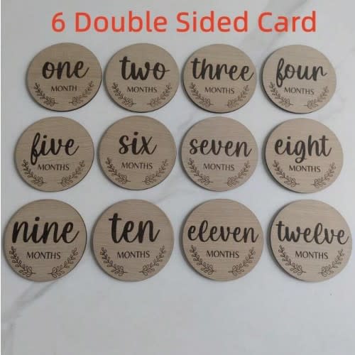 6/12pcs Set Monthly Milestone Cards, Double-Sided Photo Props For Baby Growth Record, 1-12 Months, Wooden Cards, Newborn Baby Birth Commemorative Cards, Decorative Ornaments, Creative Wooden Crafts, Hello World Newborn Keepsake, Baby Records Milestone | S