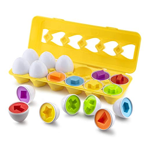 Play Brainy Shape and Color Matching Eggs Easter Egg Toy Educational Montessori STEM Toy for Toddlers and Preschoolers Great for Color and Shape Recognition Development Set of 12 Shape Eggs,