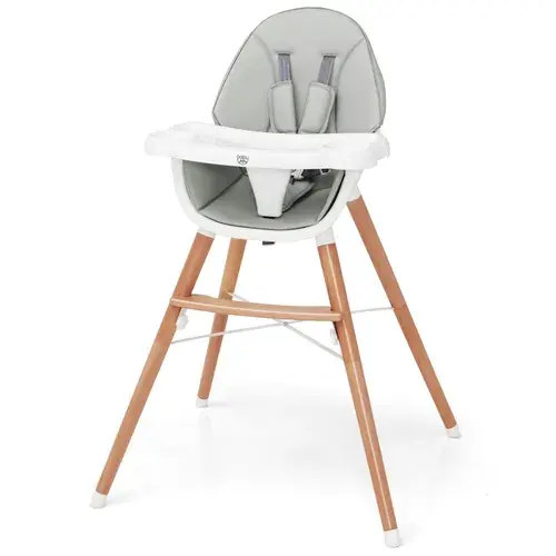 Baby Joy Wooden High Chair with 4-Gear Double Tray - Grey | Baby Bunting AU