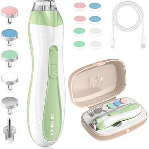 Baby Nail Trimmer Electric Baby Nail File,USB Charging 15 in 1 Nail Clippers kit with Dust Cover LED Light,Trim Buffer Kit for Newborn Infant Toddler or Adults Toes Fingernails Care（Green）