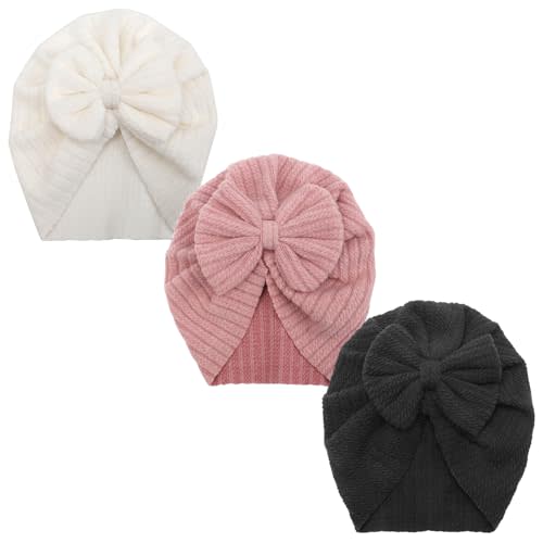 AQOKKA Newborn Baby Girl Hats with Bow Toddler Infant Beanie Cap Newborn Hospital Hats for Baby Girl Kid 0-12 Months