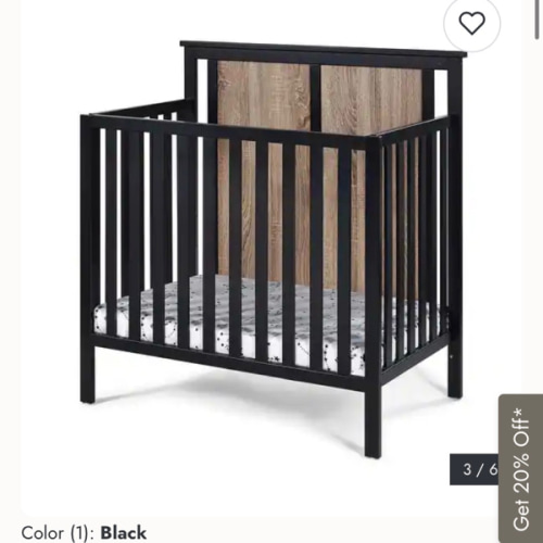 Compact Mini Crib with Vintage Walnut Finish and Mattress Pad