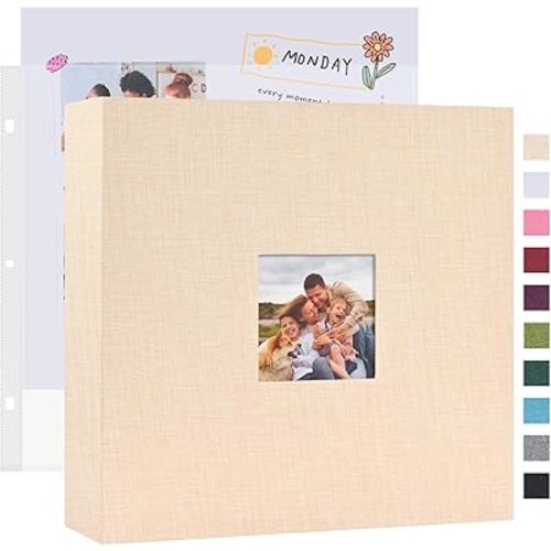 Mublalbum 12x12 Inch DIY Scrapbook Photo Album with 40 Plastic Sleeves 80 Pages Linen Cover 3 Ring Folder Binder for Wedding Baby Family and DIY Projects (Beige)