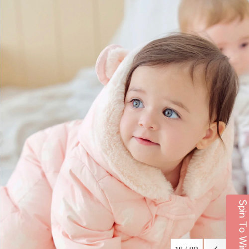 Dave&Bella Baby Girls/Boys Winter Cute Print Pink/Apricot Cozy Hooded Down Rompers