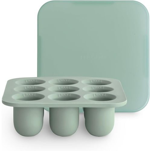 mushie Fresh Food Feeder Freezer Tray with Lid for Frozen Baby Food | 9 Cups x 0.5 oz | BPA Free Storage Container (Cambridge Blue)