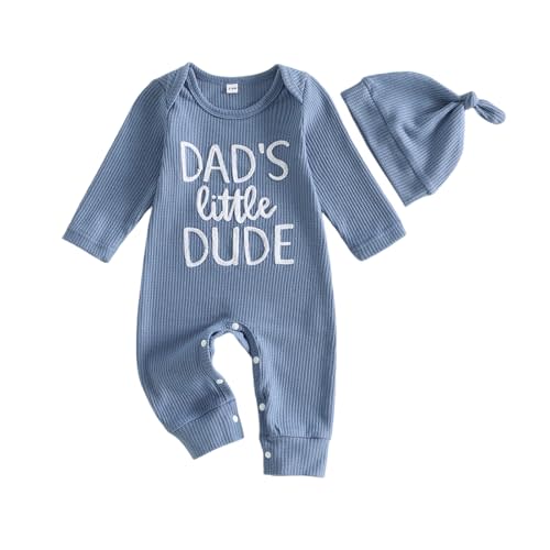 Newborn Baby Boy Fall Outfit Romper Jumpsuit Bodysuit Infant Clothes | Letter Long Sleeve Crew Neck Winter Cute Waffle Bodysuit