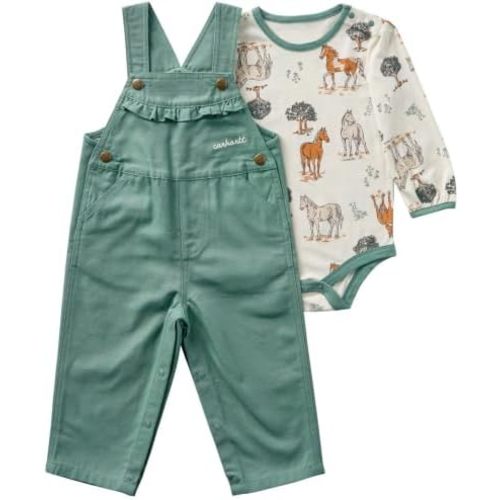 Carhartt Kid's CG9987 Long-Sleeve Horse Bodysuit and Canvas Overall Set - Girls