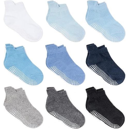 Zaples Baby Non Slip Grip Ankle Socks with Non Skid Soles for Infants Toddlers Kids Boys Girls