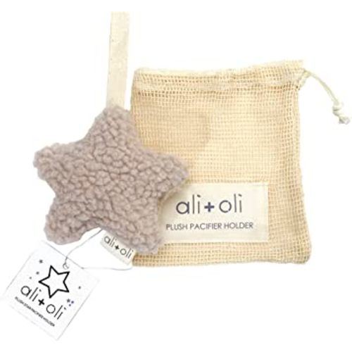Ali+Oli Plush Pacifier Holder (Star-Sand) Soft Binky Holder for Babies, Plush Holder for Pacifiers, Cute Baby Binkies Plush Holder, Pacifier Holder for Baby Boys & Girls, Baby Toy with Cute Decor
