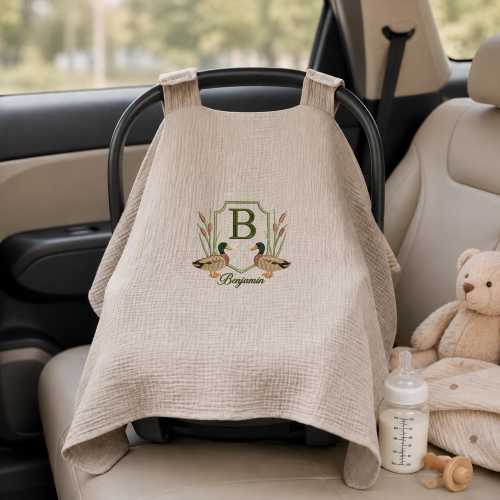 Custom Mallard Duck Baby Car Seat Cover, Embroidered Monogram Car Seat Canopy Cover, Nursery Decor, Baby Shower Gifts