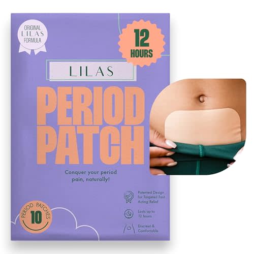 LILAS Period Cramps Pain Relief Patch, 10 Pack | Instant Relief for Menstrual Cramp, PMS, Endometriosis & PCOS | 12-Hour Comfort | Natural & Vegan Topical Patches | Trusted Formula & Upgraded Design