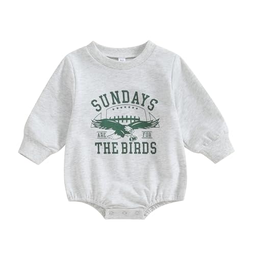 Karuedoo Baby Boy Girl Game Day Football Outfit Sundays Are for the Birds Sweatshirt Romper Oversized Bubble Romper Bodysuit